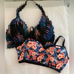 PINK by Victoria Secret Lot 2 bralettes multi colored halter top size Large